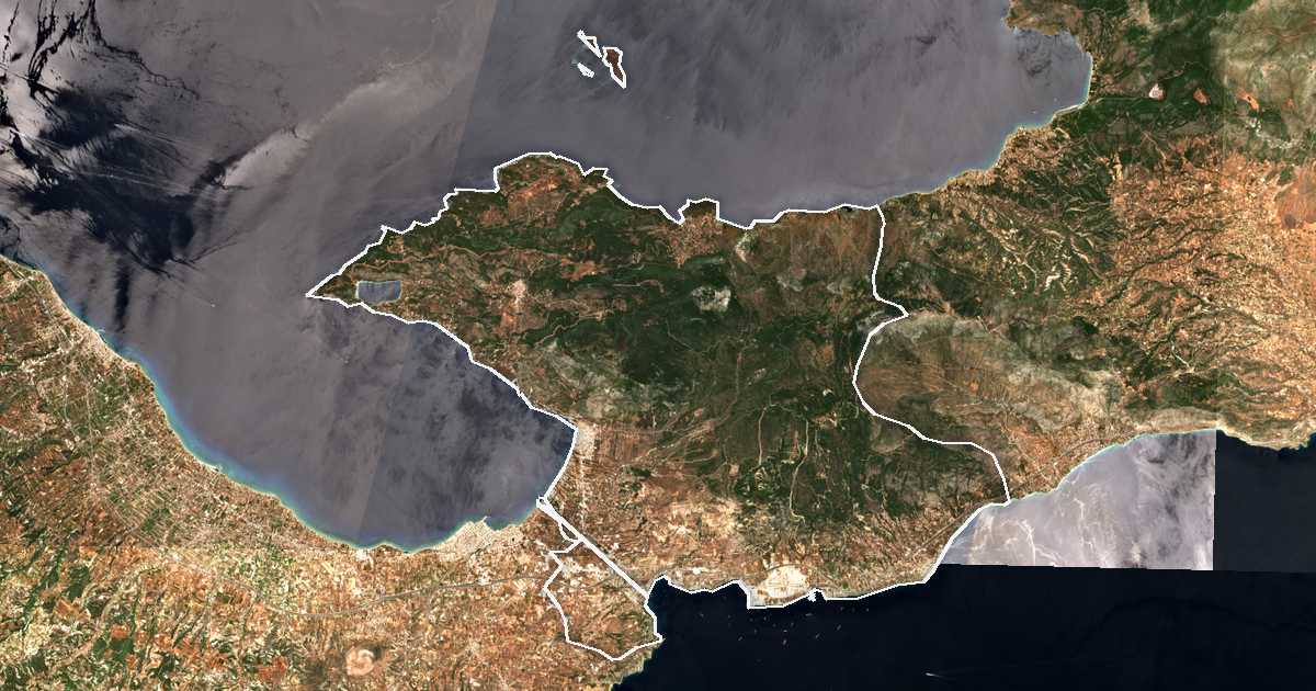 Imagen de satélite con el límite trazado: Loutraki-Perachora-Agioi Theodoroi