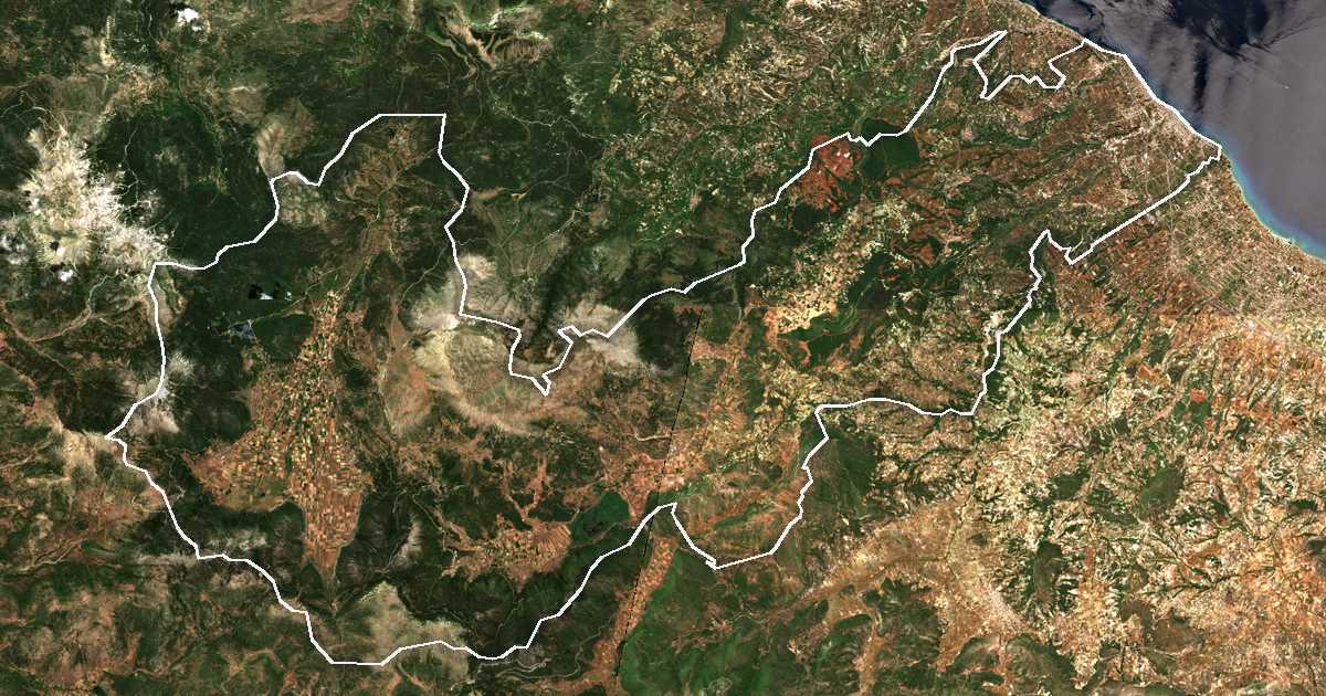 Imagen de satélite con el límite trazado: Sikyona