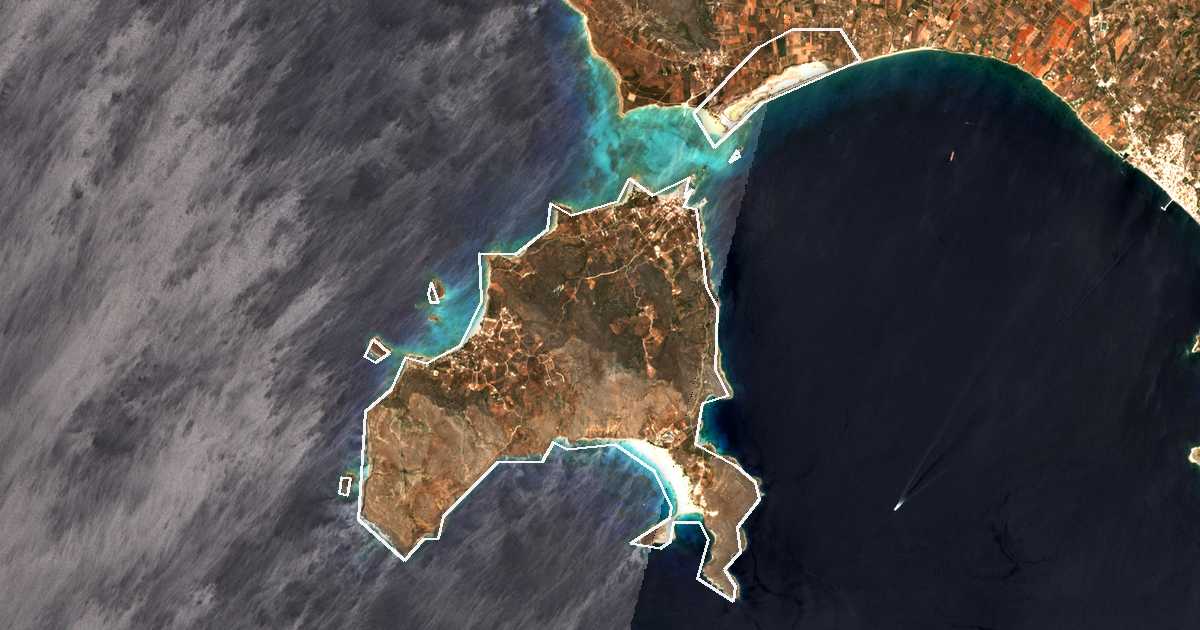 Imagen de satélite con el límite trazado: Elafónisos