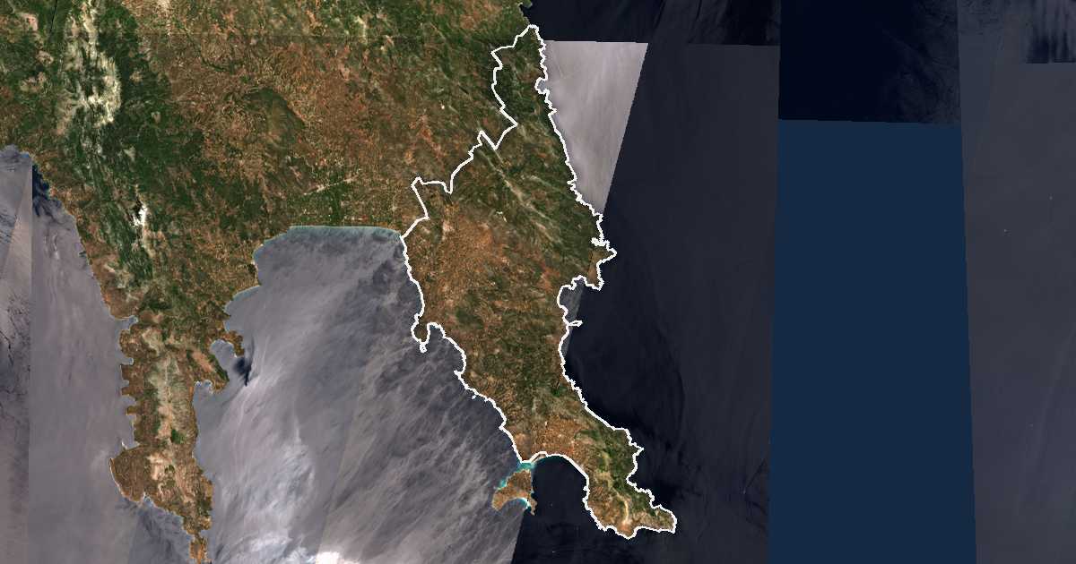 Imagen de satélite con el límite trazado: Monemvasía