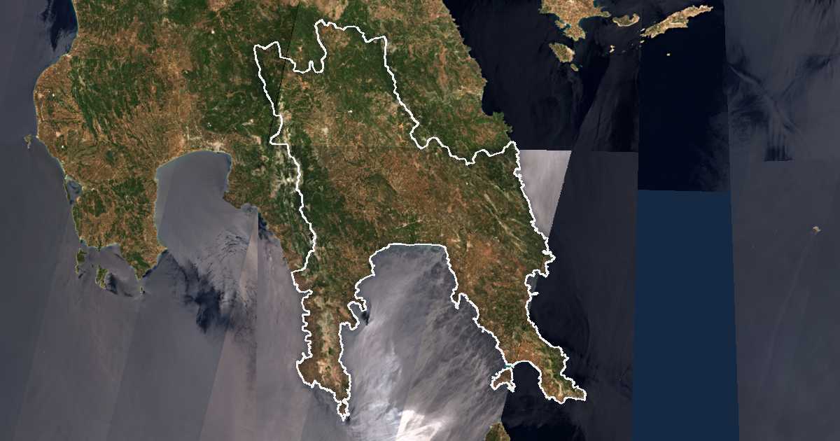Imagen de satélite con el límite trazado: Laconia