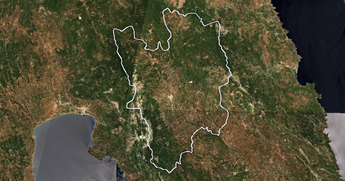 Imagen de satélite con el límite trazado: Esparta