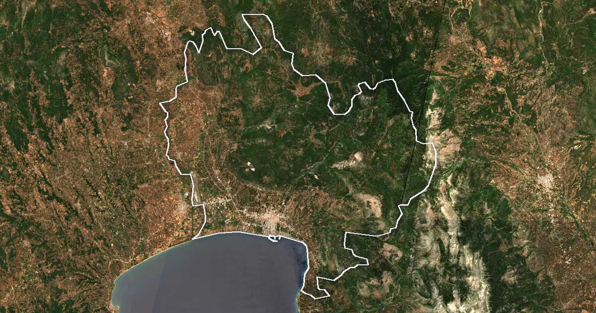 Imagen de satélite con el límite trazado: Kalamata