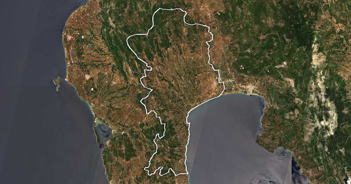 Imagen de satélite con el límite trazado: Messini