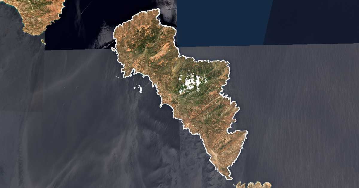 Imagen de satélite con el límite trazado: Andros