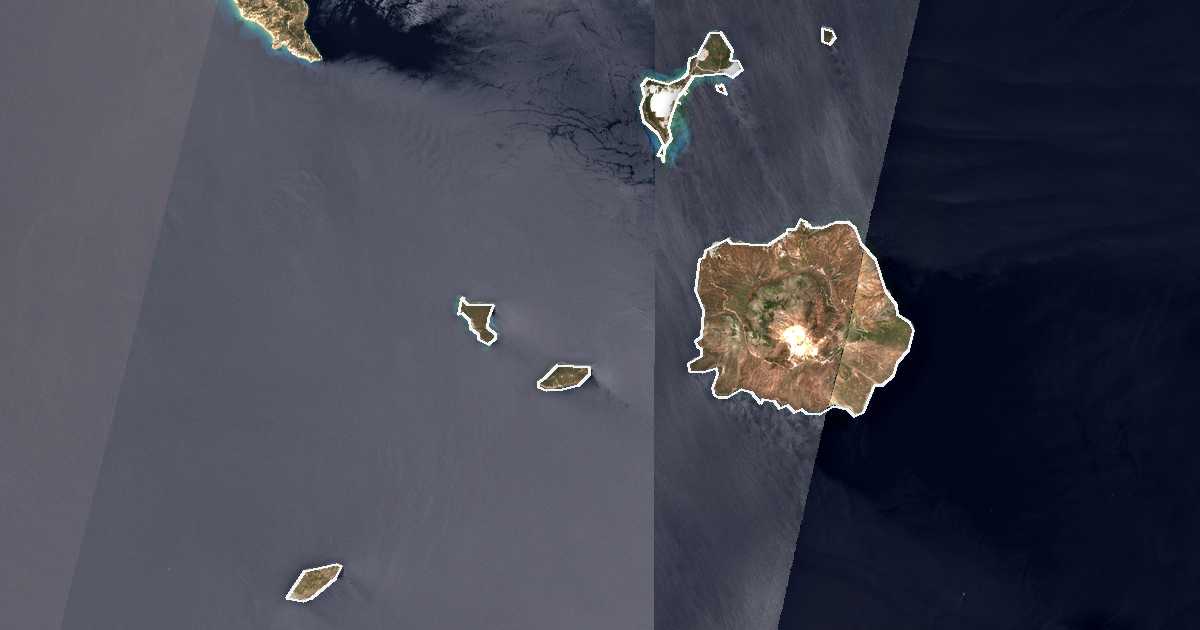 Imagen de satélite con el límite trazado: Nísiros