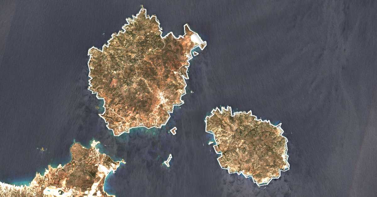 Imagen de satélite con el límite trazado: Kímolos