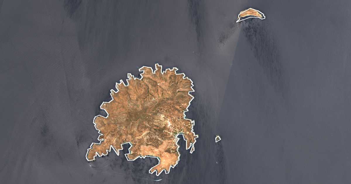 Imagen de satélite con el límite trazado: Serifos