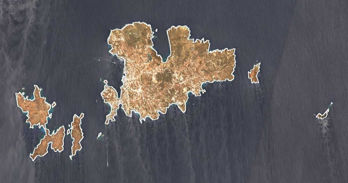 Imagen de satélite con el límite trazado: Miconos