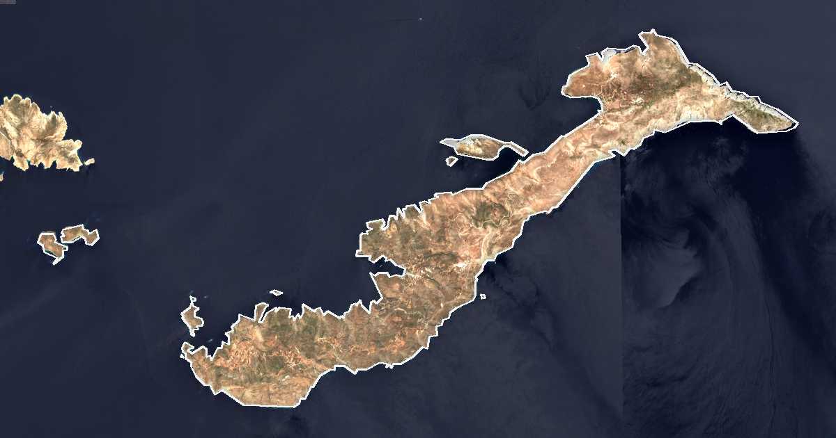 Imagen de satélite con el límite trazado: Amorgos