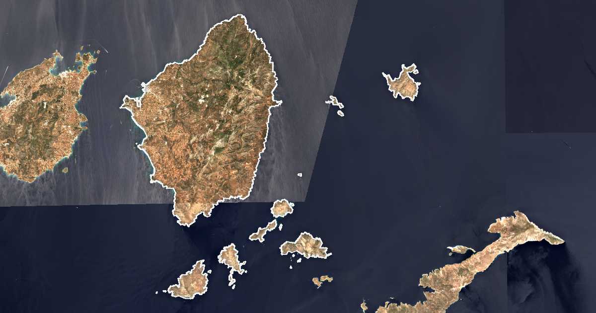 Imagen de satélite con el límite trazado: Naxos y Cícladas Menores