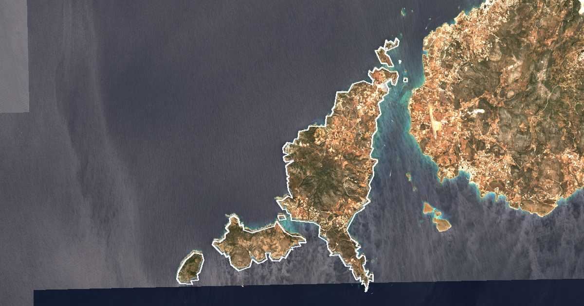 Imagen de satélite con el límite trazado: Antíparos