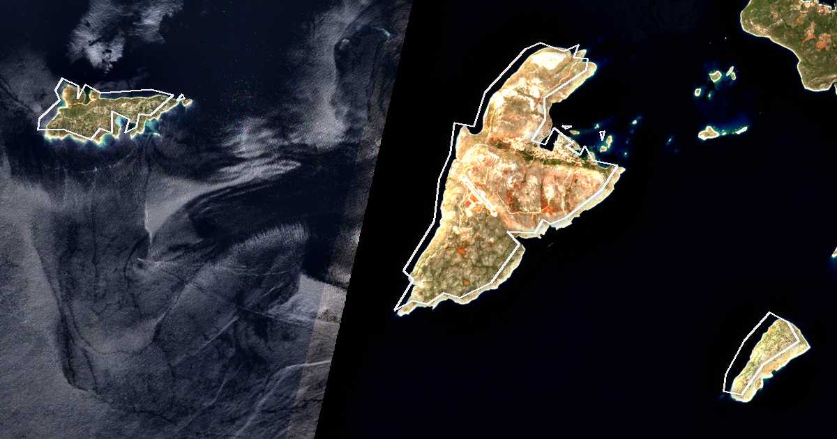 Imagen de satélite con el límite trazado: Kastelórizo