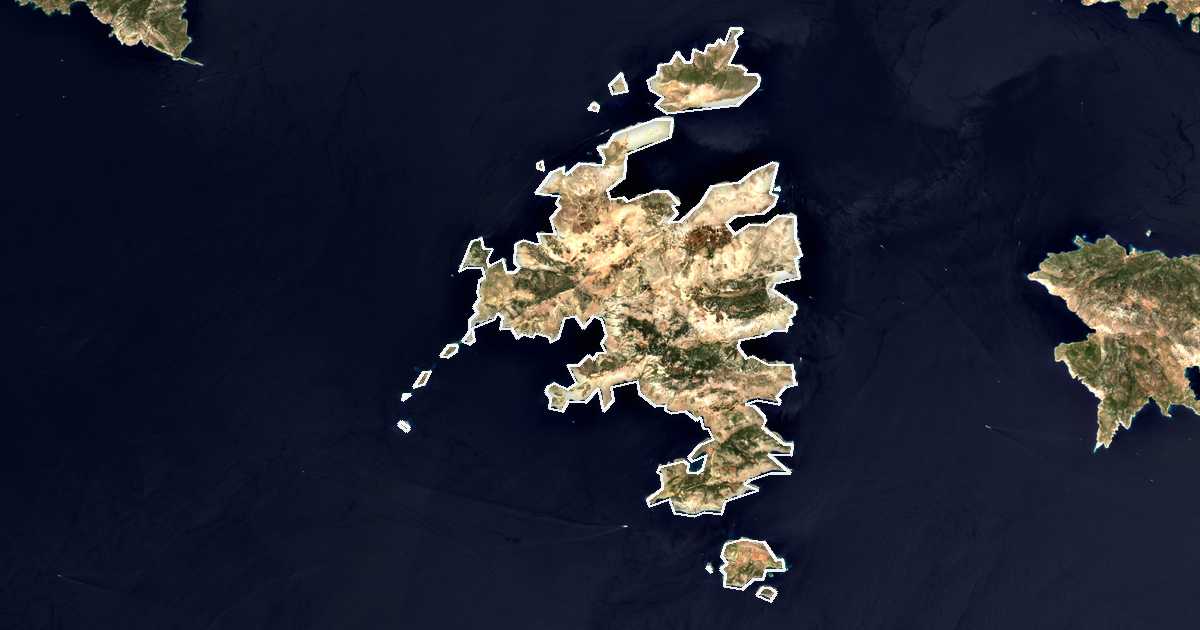Imagen de satélite con el límite trazado: Symi
