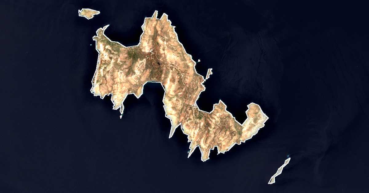 Imagen de satélite con el límite trazado: Tilos