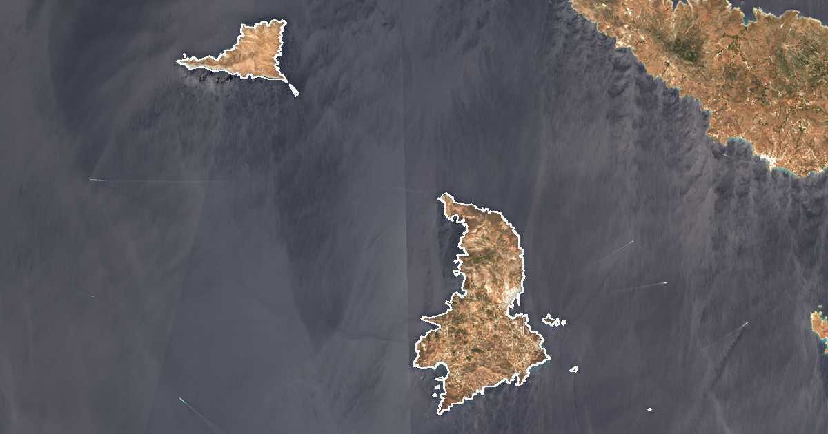 Imagen de satélite con el límite trazado: Siros