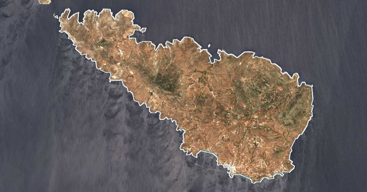 Imagen de satélite con el límite trazado: Tenos