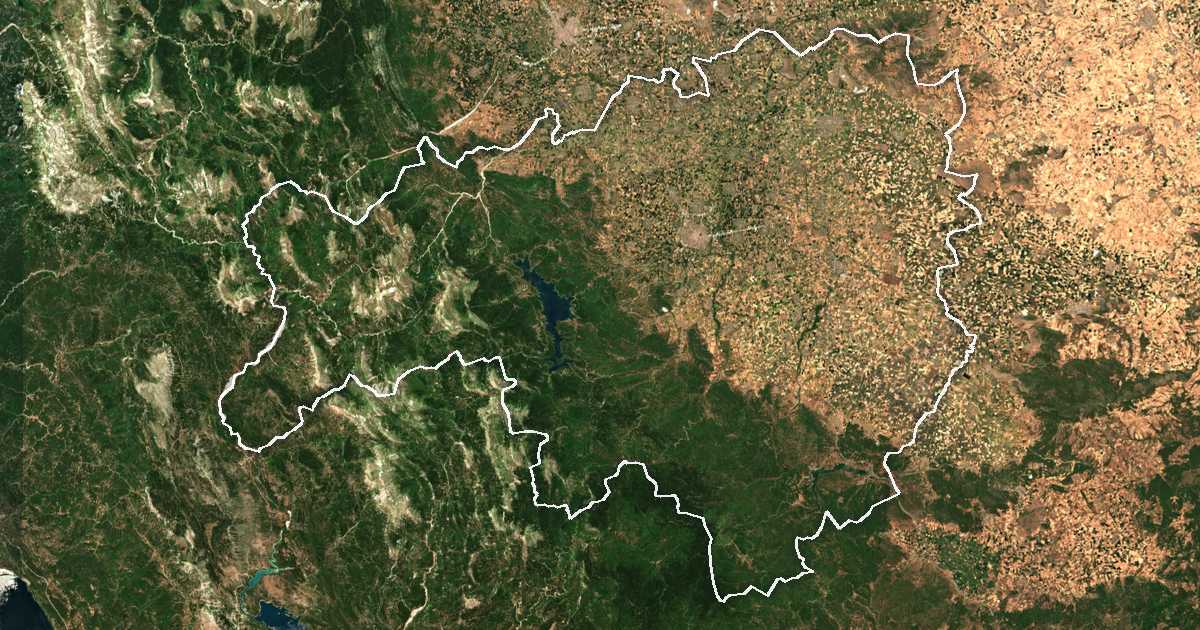 Imagen de satélite con el límite trazado: Unidad periférica de Karditsa