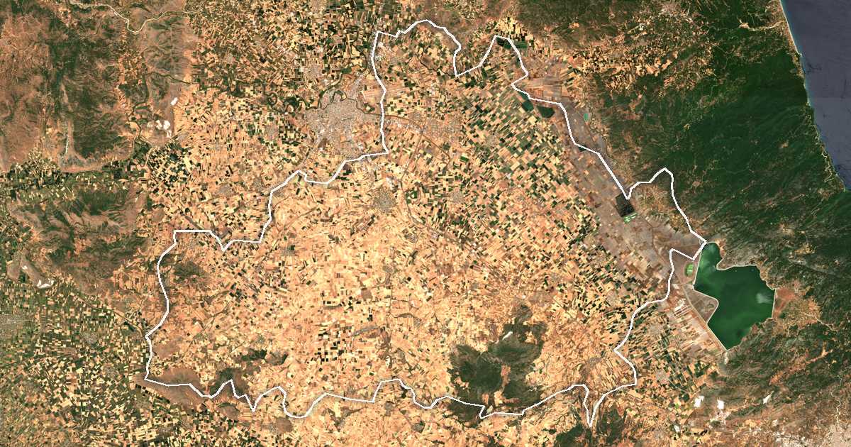 Imagen de satélite con el límite trazado: Kileler