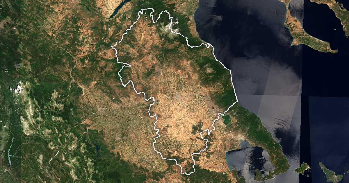 Imagen de satélite con el límite trazado: Unidad periférica de Larisa