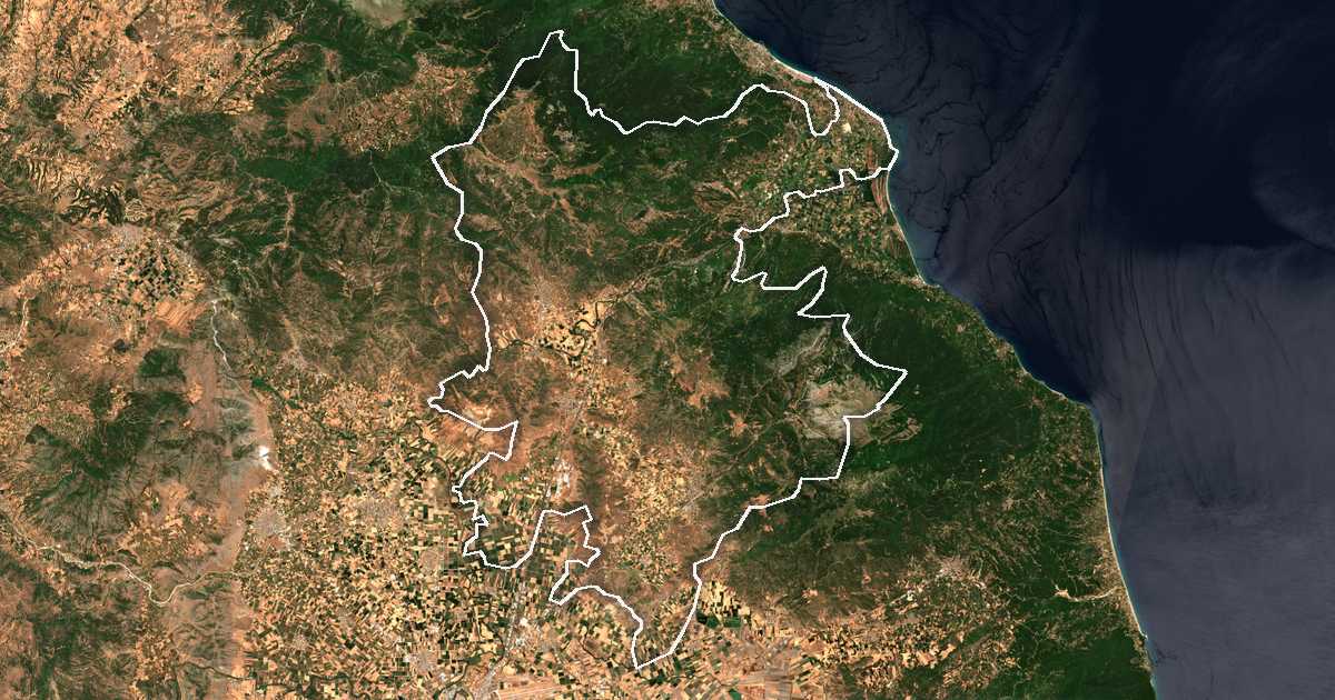 Imagen de satélite con el límite trazado: Tempe