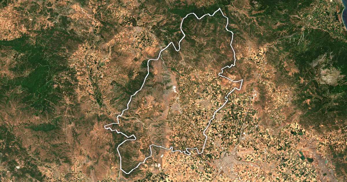 Imagen de satélite con el límite trazado: Tyrnavos