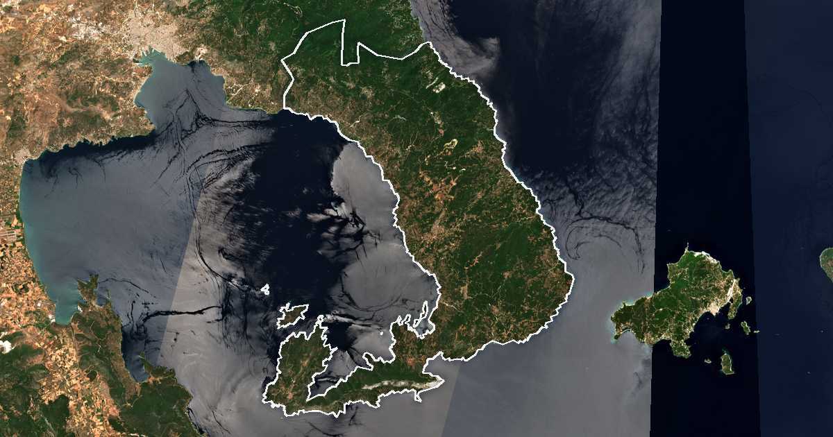 Imagen de satélite con el límite trazado: Pelión del Sur