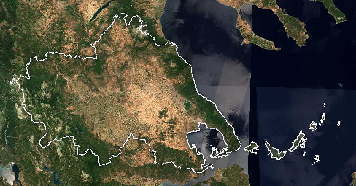 Imagen de satélite con el límite trazado: Periferia de Tesalia