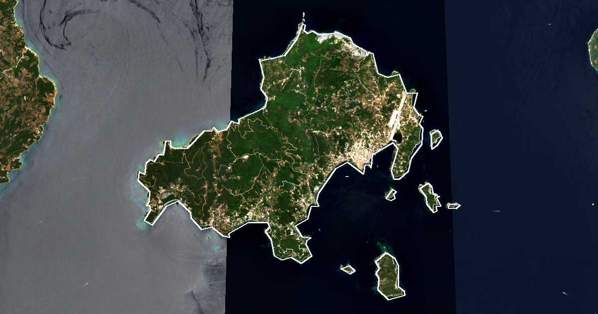 Imagen de satélite con el límite trazado: Scíathos