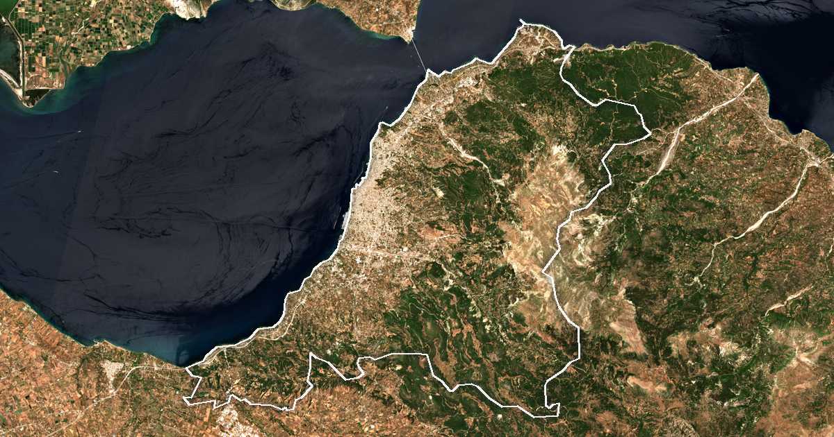 Imagen de satélite con el límite trazado: Dímos Patréon