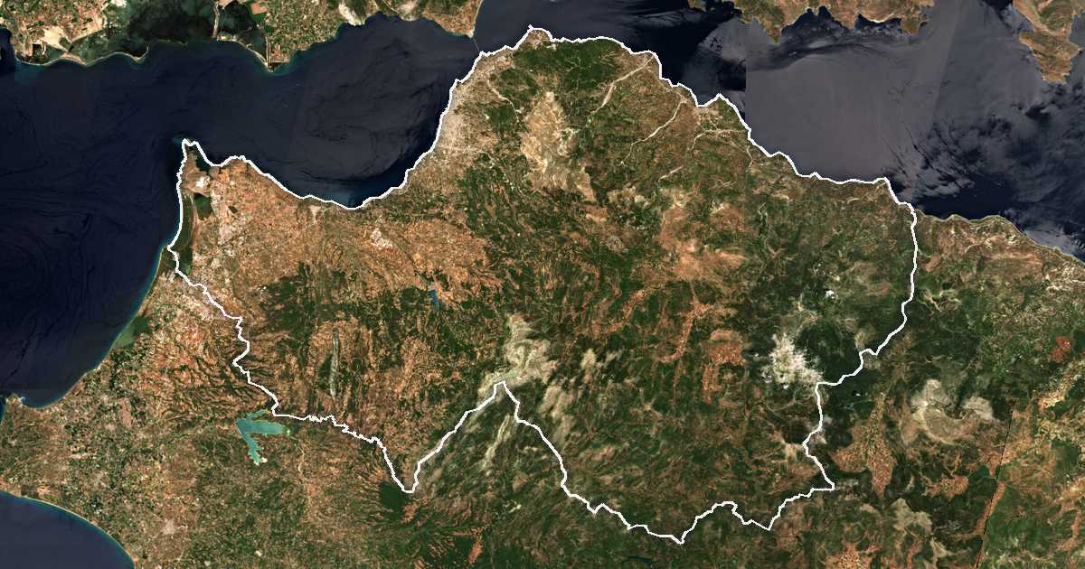 Imagen de satélite con el límite trazado: Acaya
