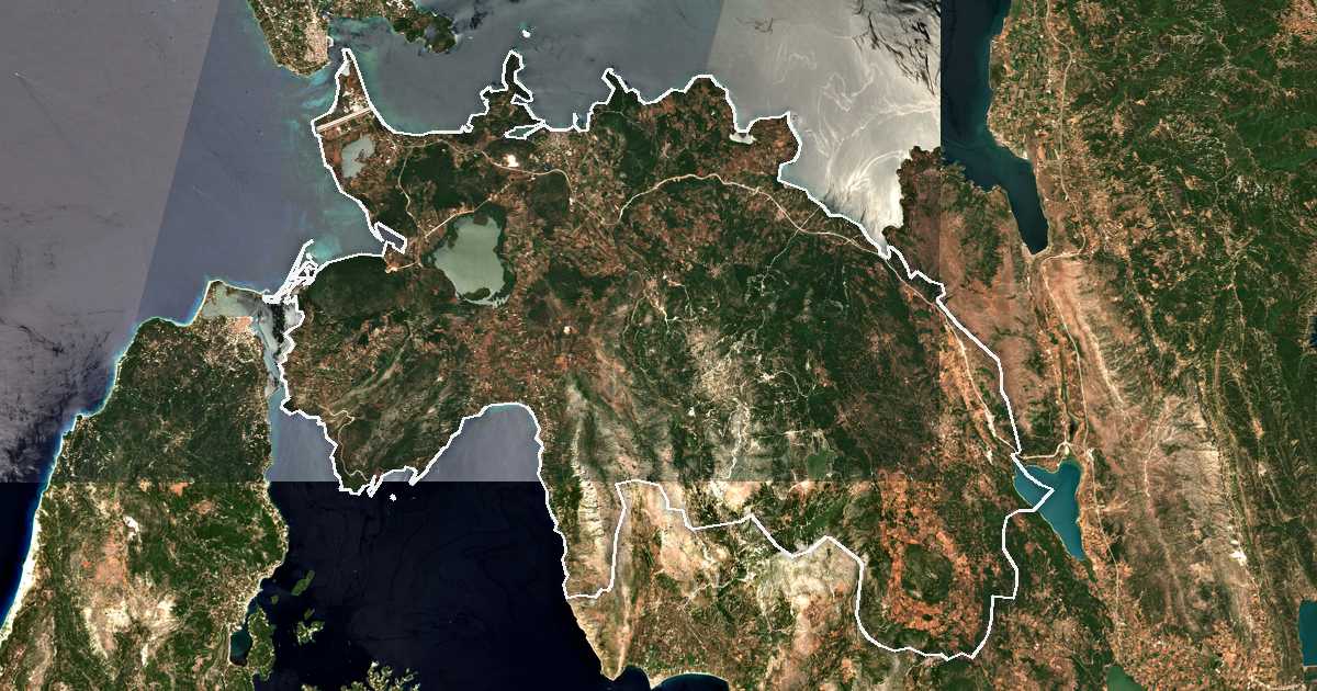 Imagen de satélite con el límite trazado: Accio-Vónitsa