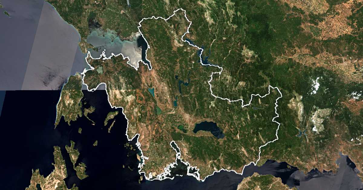 Imagen de satélite con el límite trazado: Etolia-Acarnania