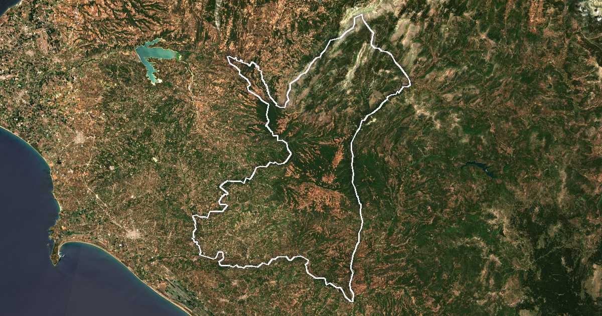 Imagen de satélite con el límite trazado: la Antigua Olimpia