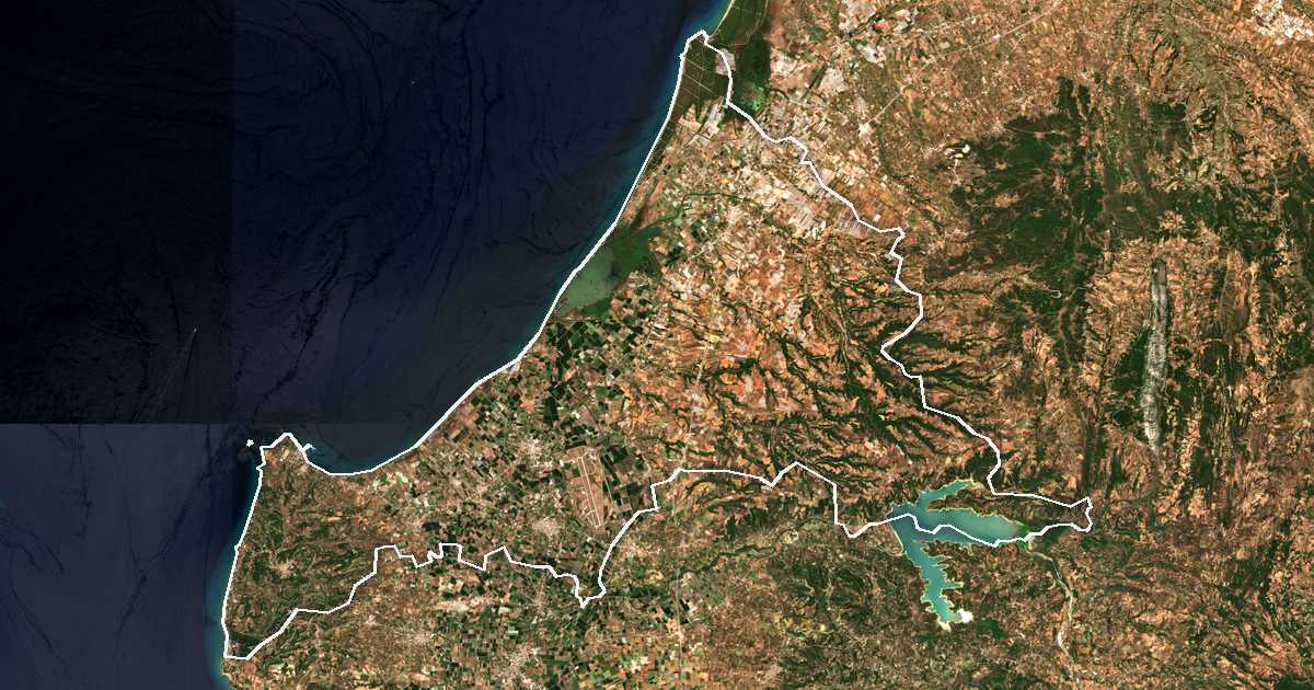Imagen de satélite con el límite trazado: Andravida-Kyllini