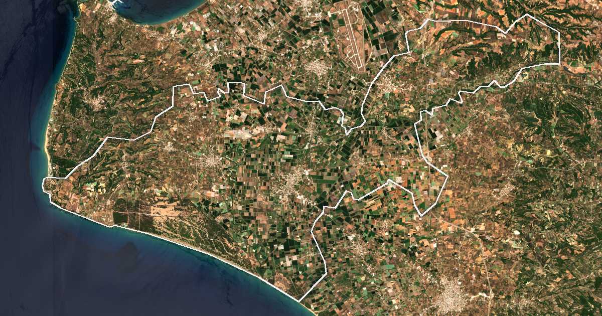 Imagen de satélite con el límite trazado: Pineiós