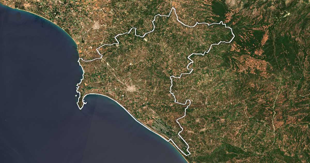 Imagen de satélite con el límite trazado: Pyrgos