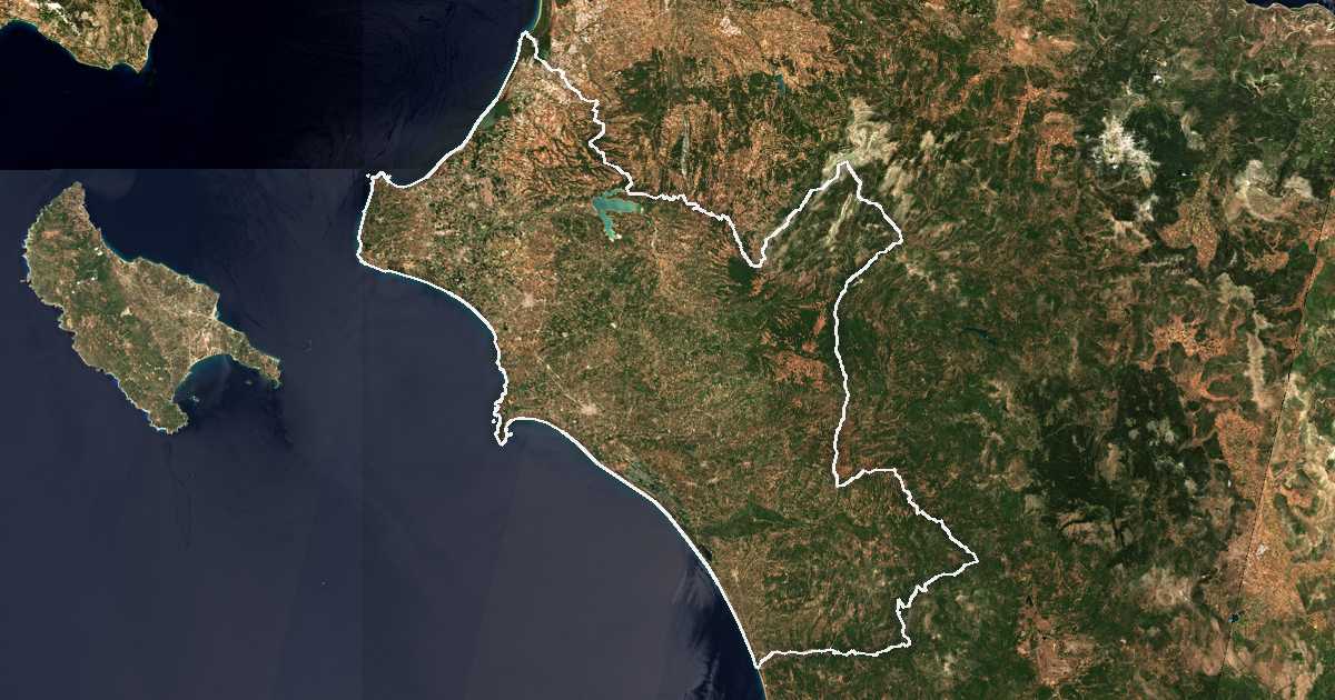 Imagen de satélite con el límite trazado: Élide