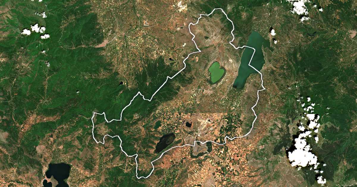 Imagen de satélite con el límite trazado: Dímos Amyntaíou