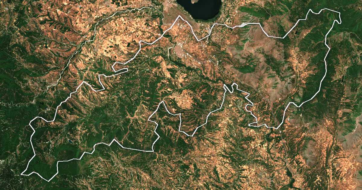 Imagen de satélite con el límite trazado: Orestida