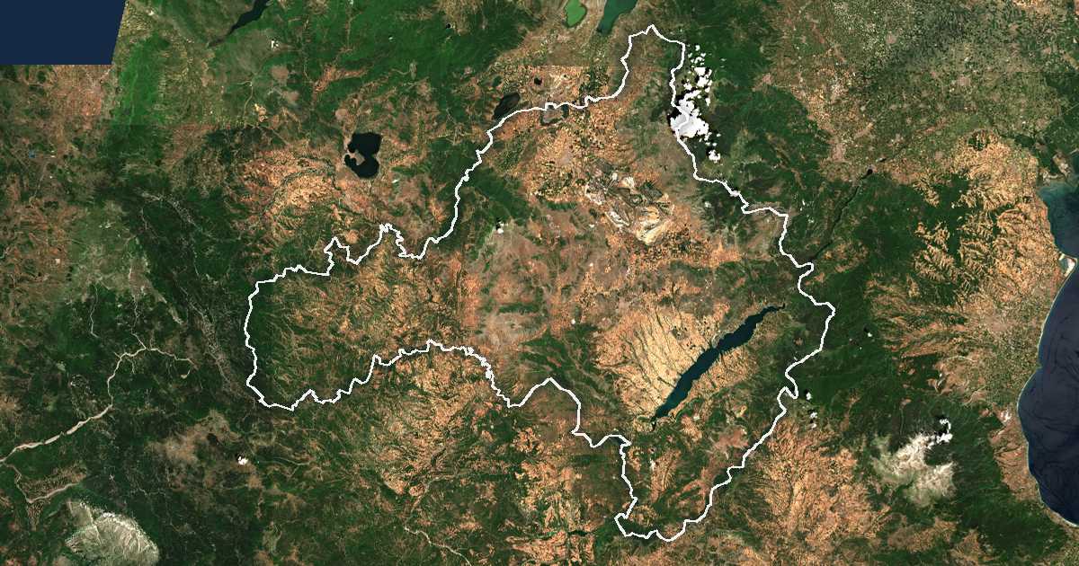 Imagen de satélite con el límite trazado: Unidad periférica de Kozani