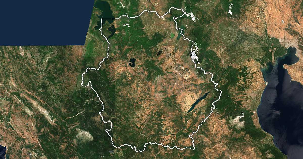 Imagen de satélite con el límite trazado: Periferia de Macedonia Occidental